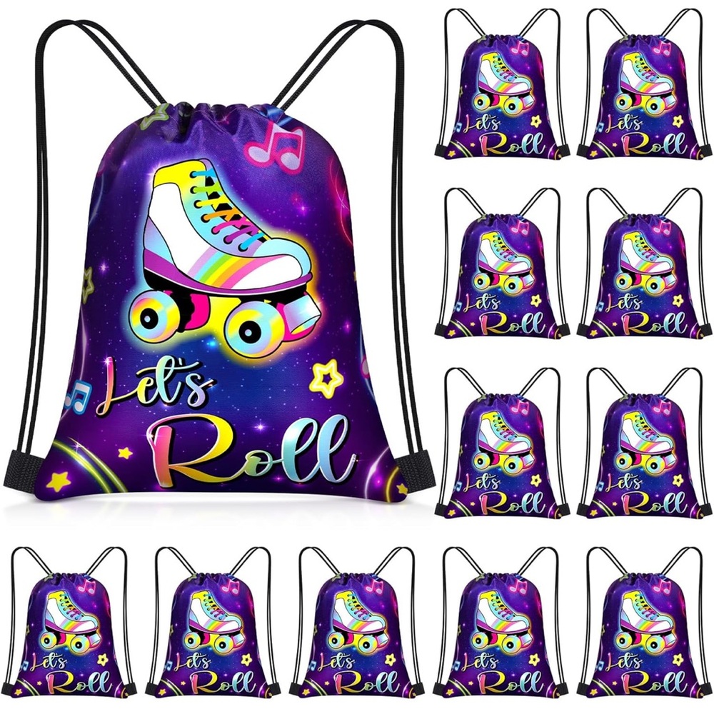 Censen 24 Pcs Roller Skate Party Favor Drawstring Bags Bulk 12 x 10 Inches.